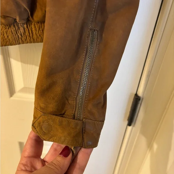 Massimo Dutti Tan Suede Bomber Jacket 100% Goatskin Size S/36 - Picture 7 of 16